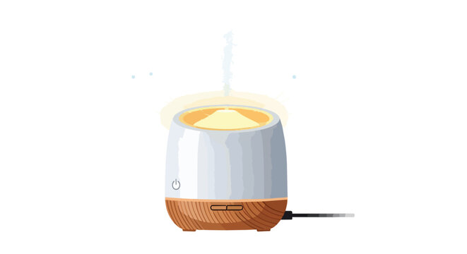 Modern Essential Oil Diffuser with Mist and Warm Light Illustration for Home Wellness