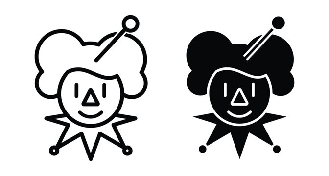 clown jester head icon set with smiling face and traditional hat for circus entertainment carnival party and fun events graphic