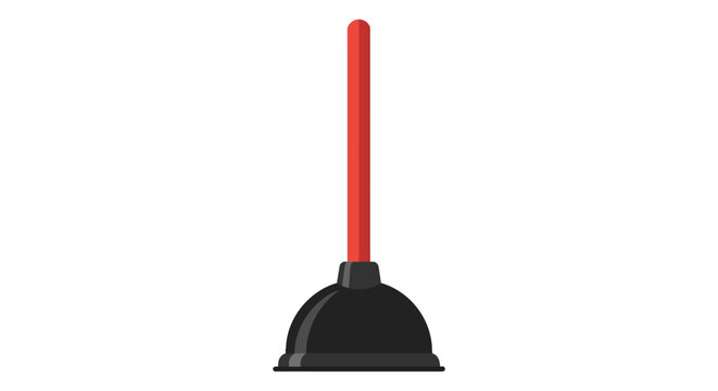 Simple Toilet Plunger with Red Handle and Black Rubber Cup for Plumbing Maintenance Illustration