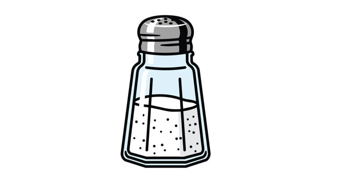 Classic Glass Salt Shaker with Metal Cap and White Salt Grains Illustration isolated on White Background