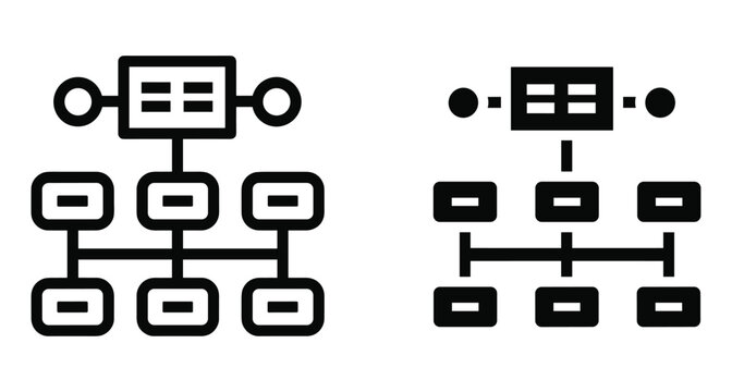 organizational chart icon set showing hierarchy structure management workflow diagram business process planning strategy network connection system architecture data visualization