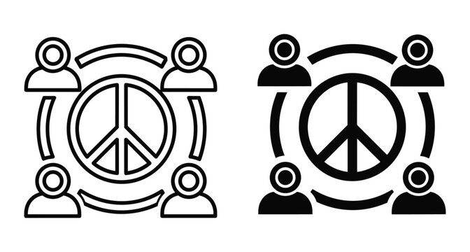 Peace symbol icon set with human figures representing global unity community cooperation harmony social connection pacifism and world friendship together