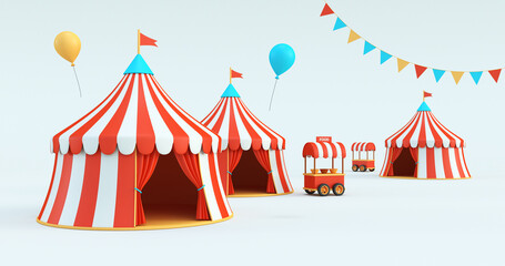 circus tents and food carts 3d render © Queen Nadeesha