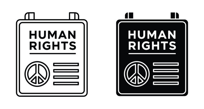 Human rights document icon set with peace symbol and text for social justice equality activism law and global freedom advocacy