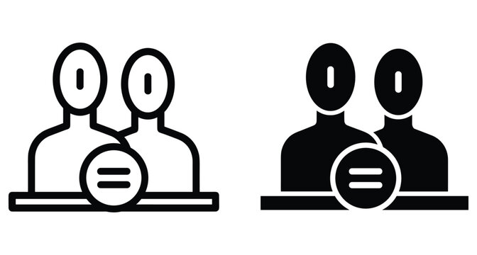 Human equality icon set featuring two people silhouettes and equals sign symbol representing social justice fairness inclusion and civil rights