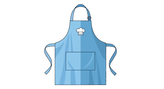 Blue Kitchen Apron with Front Pocket and Chef Hat Icon Illustration