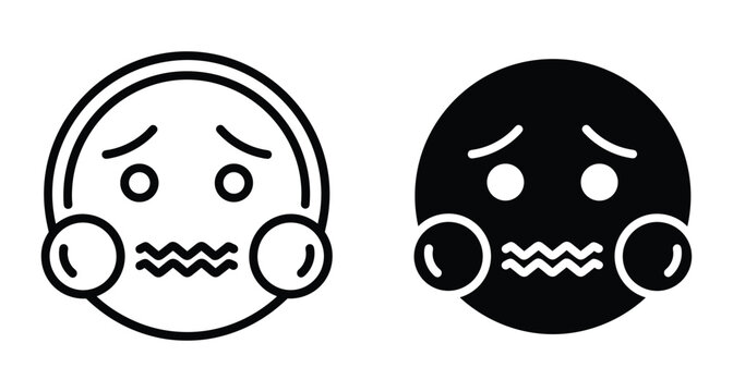 Worried anxious emoji face with wavy mouth and puffy cheeks showing stress fear nausea or nervousness in outline and solid styles
