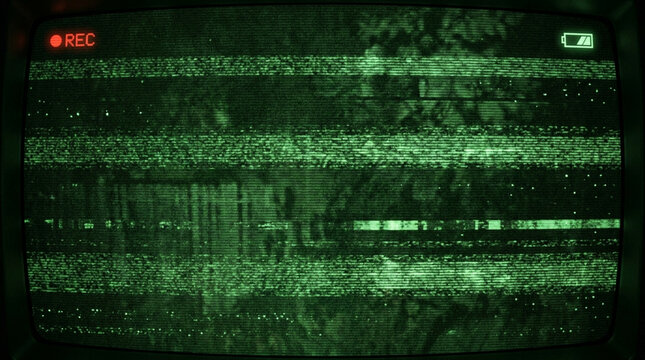 CCTV Security Camera Screen with VHS Glitch and Static