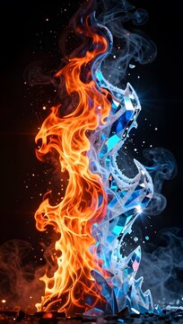 Epic Fire and Ice concept with spark 3d Illustration