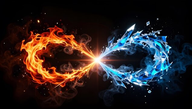 Eternal Fusion: Fire and ice merge in a mesmerizing display of infinite energy, creating a symbol of balance, duality and limitless possibilities. 