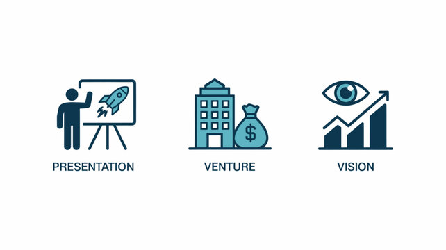 Business Icon Set with Three Minimalist Vector Symbols for Professional Corporate Identity and Web Design