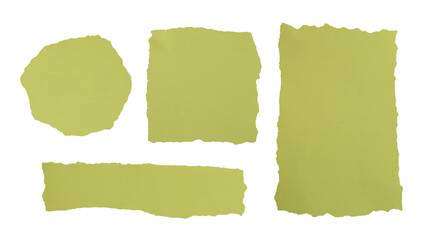 Fototapeta premium Collection of yellow paper scraps featuring square, rectangular, and round shapes. Realistic torn edges and wrinkled surface with professional studio lighting.