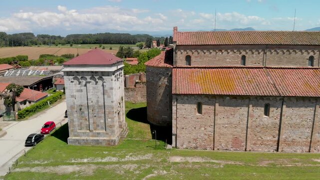 Aerial view of San Piero Cathedral in Pisa, Italy