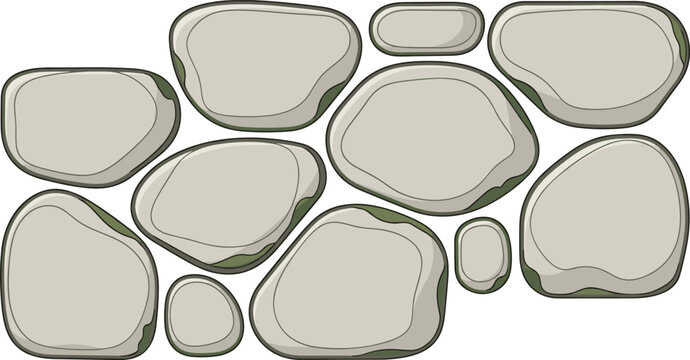 Assorted smooth river rock stones vector illustration for garden landscaping and natural decorative path design.