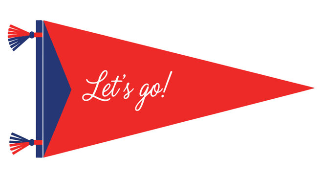 Red and blue pennant flag with motivational message Let's go! for sports events and team spirit