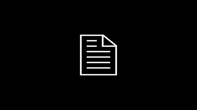 White Document Icon Animation on Black Background, Minimalist Paper File Motion Graphic