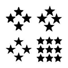 Obraz premium Black geometric star patterns in grid formation - Minimalist vector stars arranged in symmetrical clusters and rows for modern designs and icons.