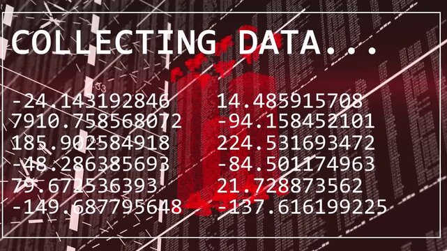 As data arrives white panel updating values, pulsing red bar, scrolling matrix, showing telemetry