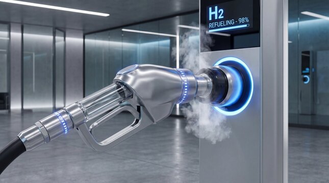 Close-up of hydrogen fuel cell charging nozzle