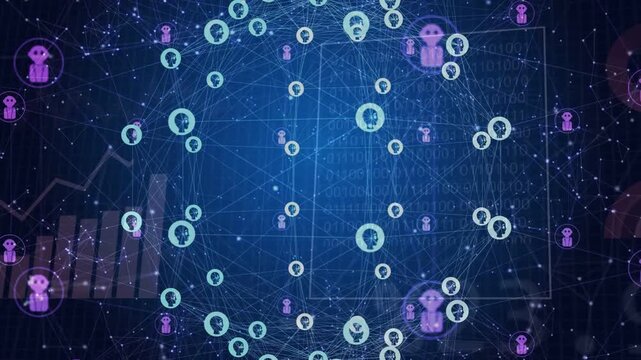 On load central network rotating and shifting, nodes sliding and pulsing to show user links