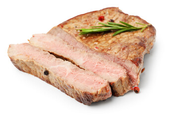 Fototapeta premium Tasty beef steak with spices isolated on white