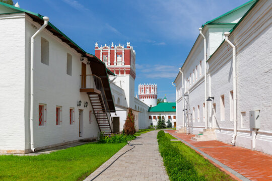 Old stone buildings and towers at the Novodevichy Convent, Moscow, Russia
