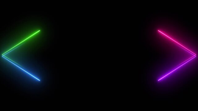Glowing colorful neon light corner frame forming a diamond shape on a dark background, futuristic aesthetic, gaming overlay, or nightclub visual
