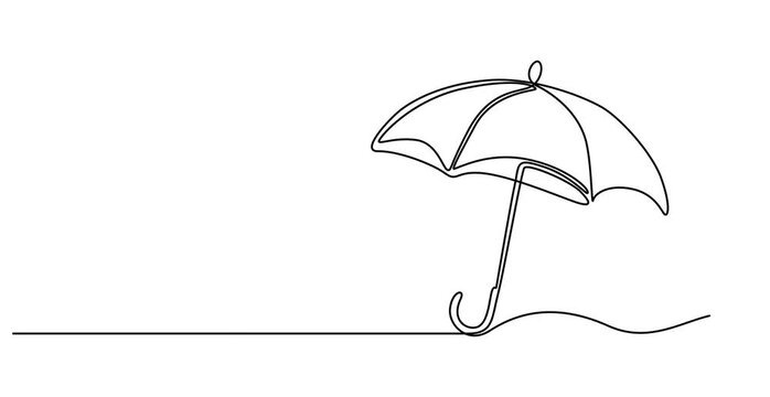 Self drawing line animation Umbrella outline contour continuous one single line drawn concept video. Animated self drawing of continuous line draw of umbrella. Full length one line animation. 4K