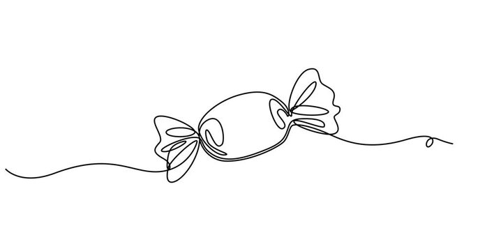Continuous one line drawing of sweet candy animation. Single line art candy icon. Full length one line 4K animation video, Elegant One Line Drawing Animation of Wrapped Candy Minimal