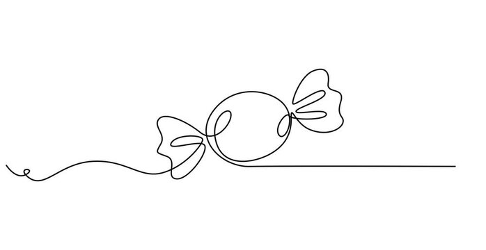 Continuous one line drawing of sweet candy animation. Single line art candy icon. Full length one line 4K animation video, 