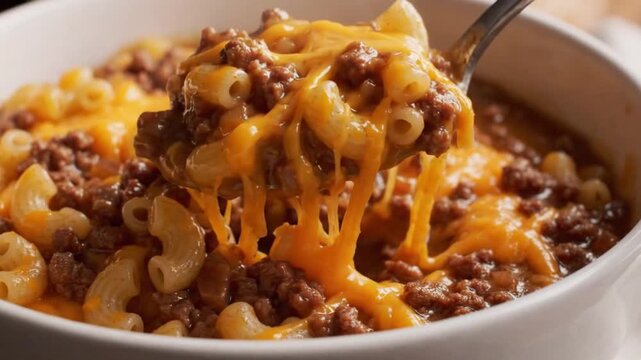 Comforting macaroni and cheese with seasoned ground beef, a delicious and hearty meal