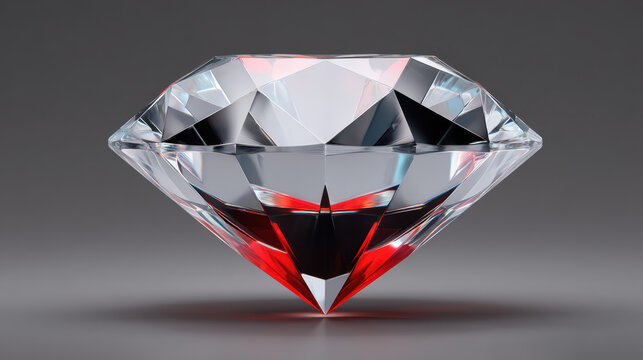 A brilliant cut diamond reflects light with clarity, showcasing its precise facets and inherent beauty against a gradient grey background, sparkling vibrantly.