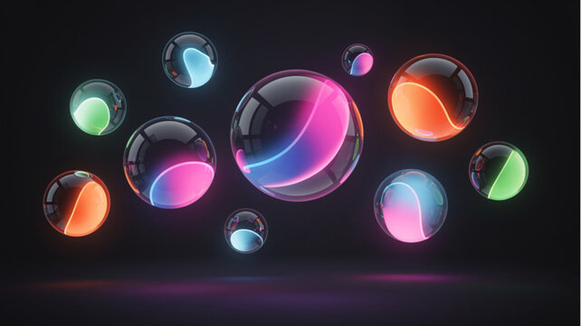 Colorful Bubbles Floating in Air.