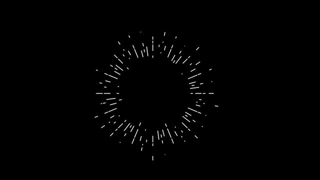 Sunburst or radial beam explosion retro Line art black and white motion seamless looping motion design element