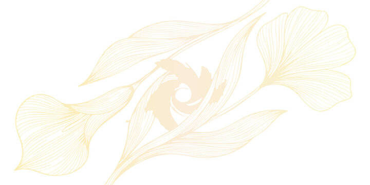 Elegant abstract floral vector illustration featuring gold swirls and feather elements styled like a phoenix bird with decorative nature patterns and curved leaf ornaments on a textured wave backgroun