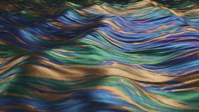 Abstract wave pattern shifts colors in flowing motion with vibrant details and texture
