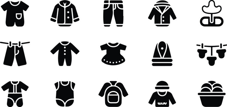 Baby Clothes Silhouette Icon Collection Set