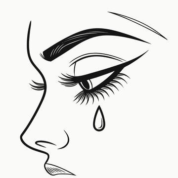 Crying face profile with tear sorrow