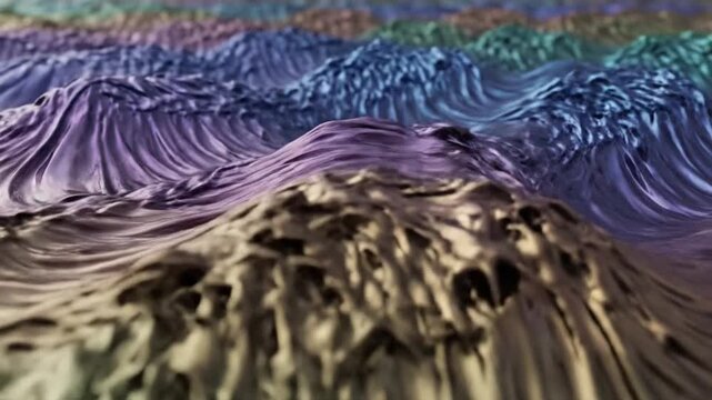 Abstract wave pattern showing a flow of colors and shapes moving together continuously over time