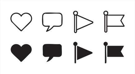 Heart and flag icons collection, outline and solid filled shapes for social media. © Maruf