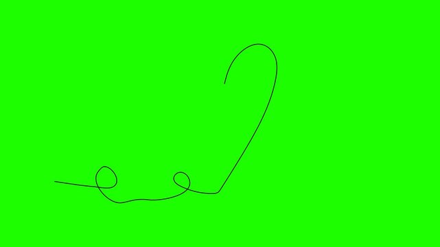 Single black line drawing on green background Keywords: abstract, art, black, background, curve
