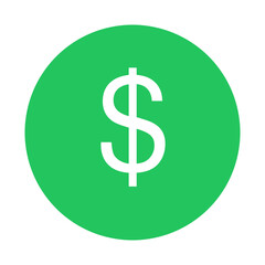 Obraz premium Simple green circle icon featuring a white dollar sign symbol representing financial transactions and banking services on white background