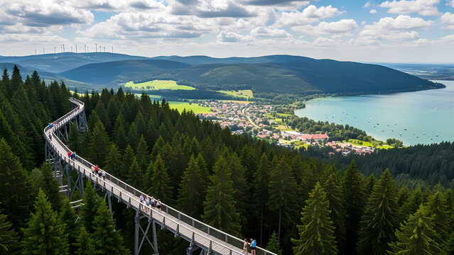 Panoramic View of Baumwipfelpfad Steigerwald, Lake, Forest, Trees, and Landscape