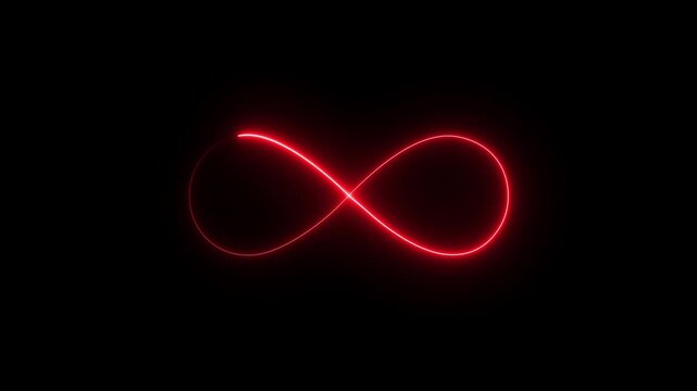 Glowing neon red Infinity symbol icon Animation on Black Background. infinity icon animation. Glowing infinity loop, neon energy flow in darkness.motion graphic of Eternity concept.4k motion video