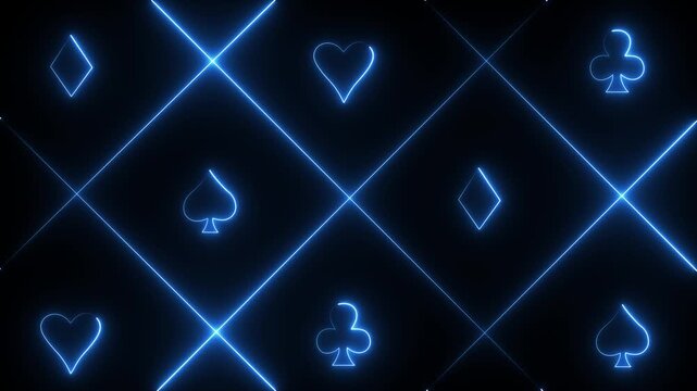 neon spade suit or symbol of playing card, 4k gambling animation. Neon playing cards glowing. motion graphic concept of online casino and bet.