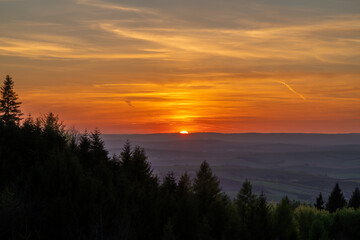 Obraz premium View from ruin Strilky castle spring fresh color sunset orange dark evening