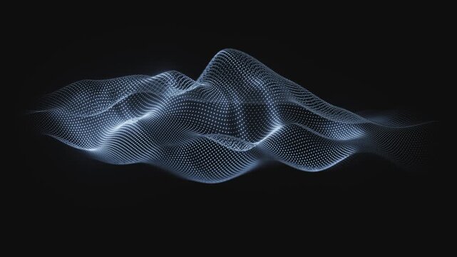 Silver metallic dotted pattern texture Looping wave surface abstract animated background. Dynamic digital data flow or hard sound wave equalizer effect