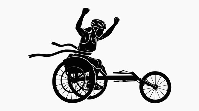 Female Wheelchair Racer Silhouette Crossing Finish Ribbon with Arms Raised &mdash; Women Paralympic Victory and Inspiration