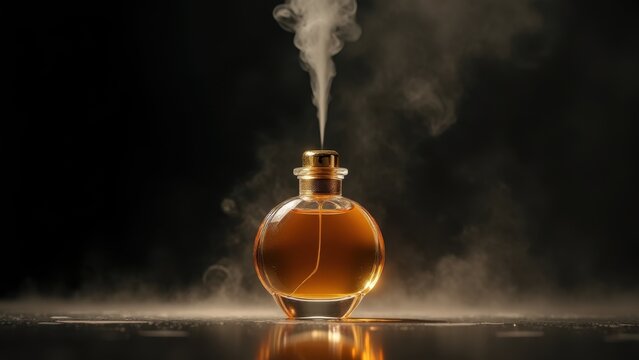 golden perfume spray on velvet backdrop