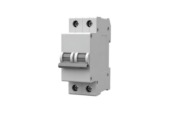 Modern White Double Pole Miniature Circuit Breaker for Electrical System Protection White Background